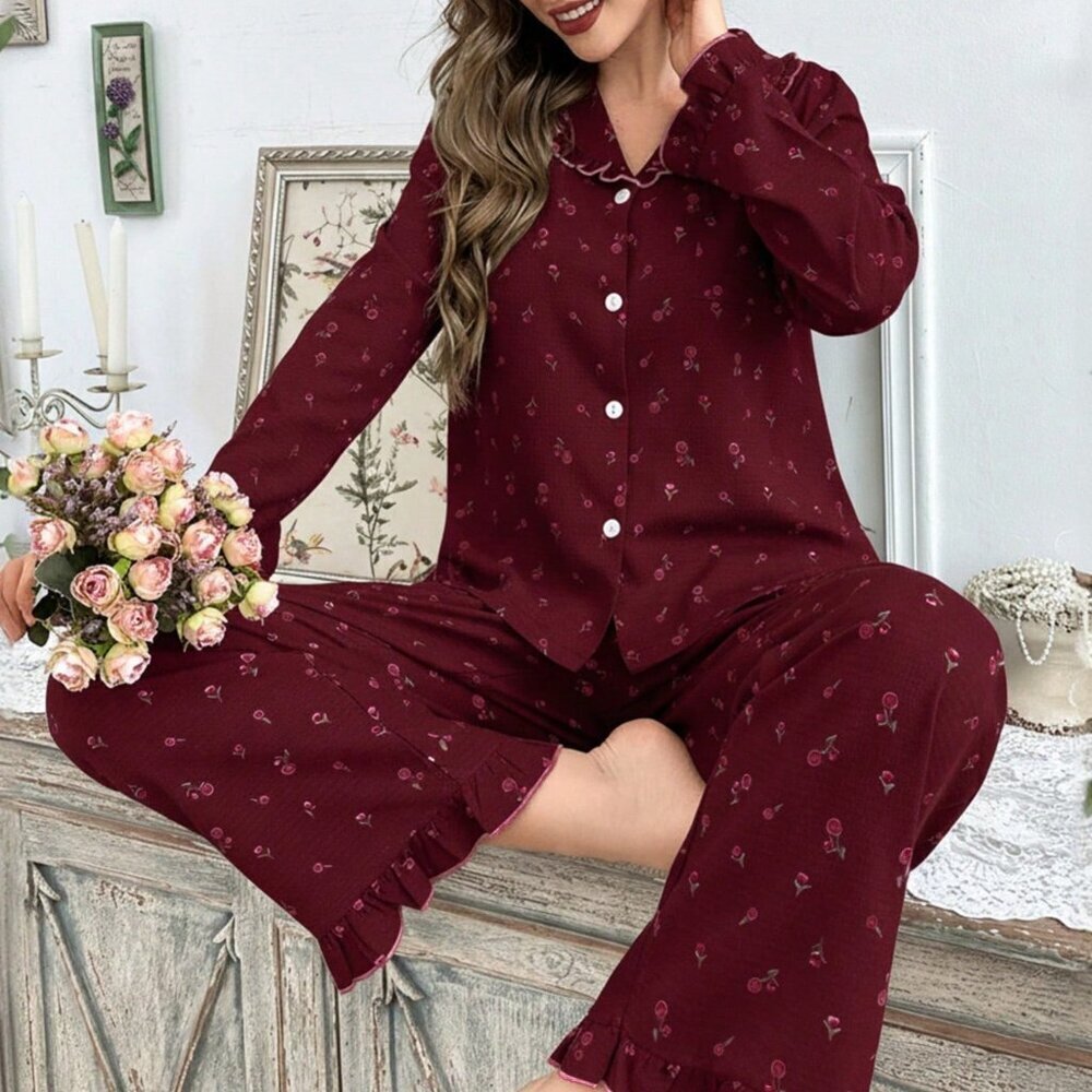 Multicolor Romantic Women's Floral Pajama Set